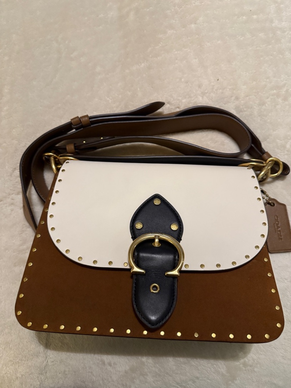 Coach Two-Tone Tabby Crossbody in Cream, Brown & Black